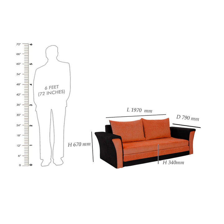 Bharat Lifestyle Leo Fabric Sofa Cum Bed (Orange & Black) Looks and Comfortable Sofa for Living Room, Bedroom, Home and Office, Assembly DIY(Do - It - Yourself) 1 Year Warranty - BHARAT LIFESPACE PRIVATE LIMITED