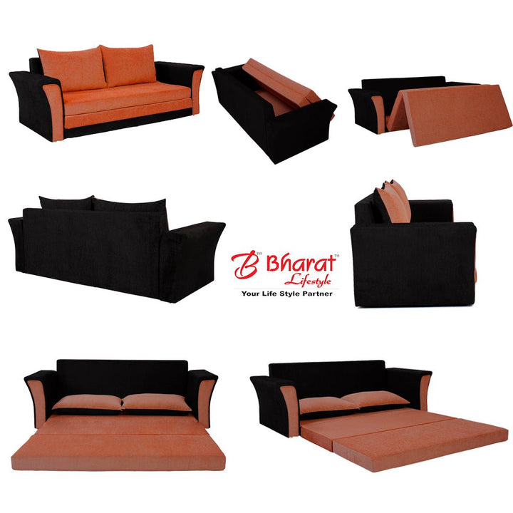 Bharat Lifestyle Leo Fabric Sofa Cum Bed (Orange & Black) Looks and Comfortable Sofa for Living Room, Bedroom, Home and Office, Assembly DIY(Do - It - Yourself) 1 Year Warranty - BHARAT LIFESPACE PRIVATE LIMITED