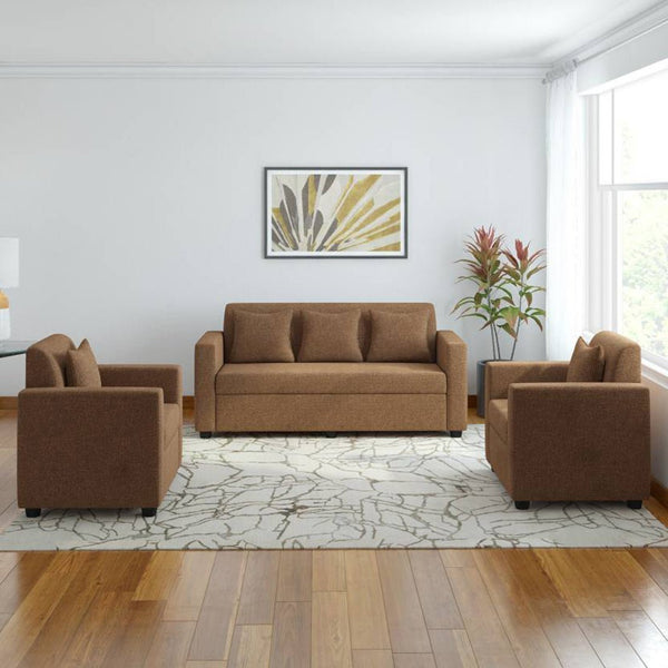 Bharat Lifestyle Lexus Fabric 3+1+1 Sofa Set | Dark Brown Color | Comfortable & Luxurious 5 - Seater Sofa for Living Room, Bedroom | Soft Fabric Upholstery | DIY Assembly | 1 Year Warranty - BHARAT LIFESPACE PRIVATE LIMITED