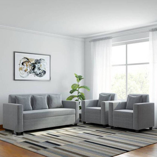 Bharat Lifestyle Lexus Fabric 3+1+1 Sofa Set | Light Grey Color | Stylish & Comfortable 5 - Seater Sofa for Living Room, Bedroom | Soft Upholstery | DIY Assembly | 1 Year Warranty - BHARAT LIFESPACE PRIVATE LIMITED