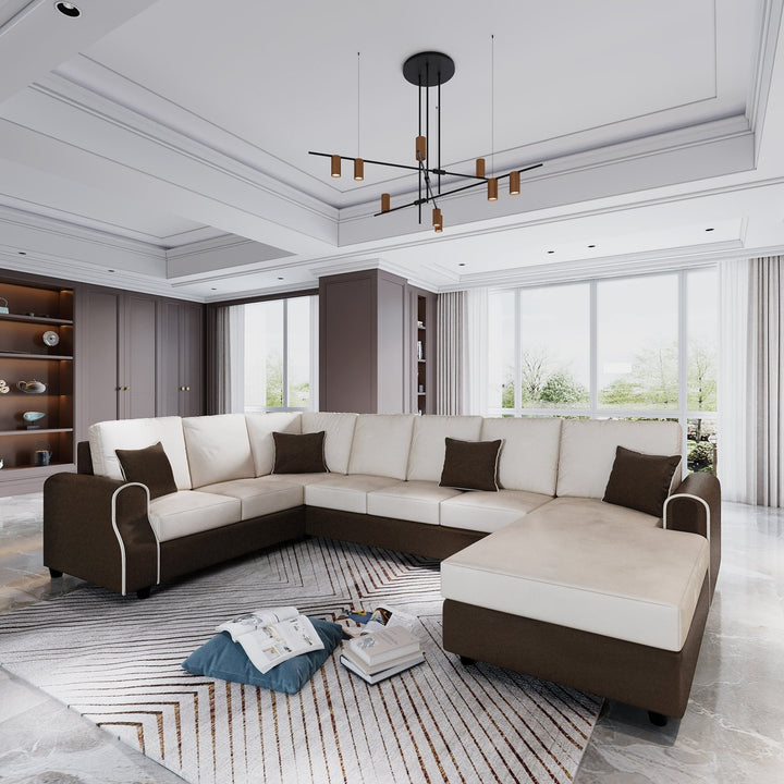 Bharat Lifestyle Madison U - Shape Fabric 9 Seater Sofa (Finish Color - Cream Brown, DIY(Do - It - Yourself)) - BHARAT LIFESPACE PRIVATE LIMITED