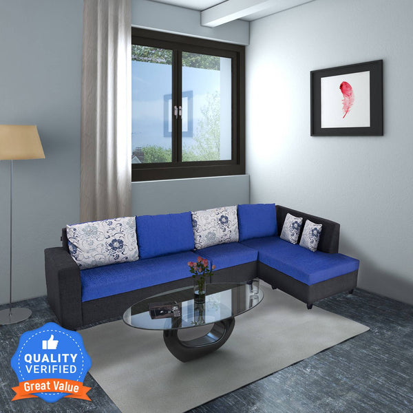 Bharat Lifestyle Nano Fabric 6 Seater Sofa | Right Hand Deewan | Blue Color with Checks Cushions | Spacious & Comfortable L - Shaped Sofa for Living Room, Bedroom | DIY Assembly | 1 Year Warranty - BHARAT LIFESPACE PRIVATE LIMITED