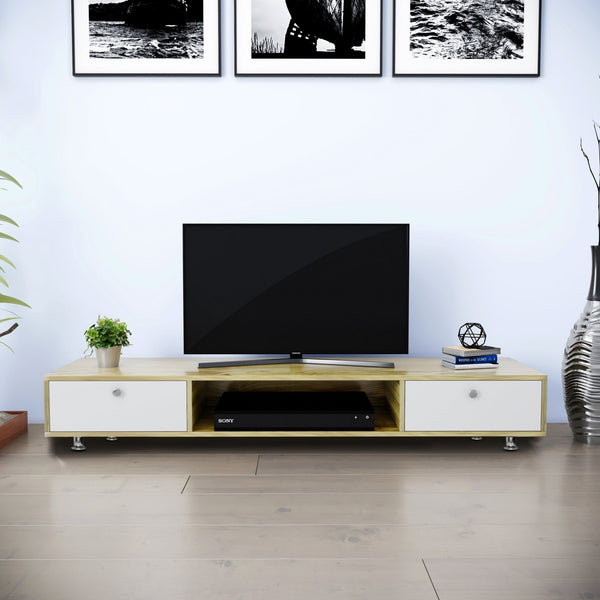 Bharat Lifestyle Neon Engineered Wood TV Entertainment Unit (Finish Color - White & Walnut, Knock Down) - BHARAT LIFESPACE PRIVATE LIMITED