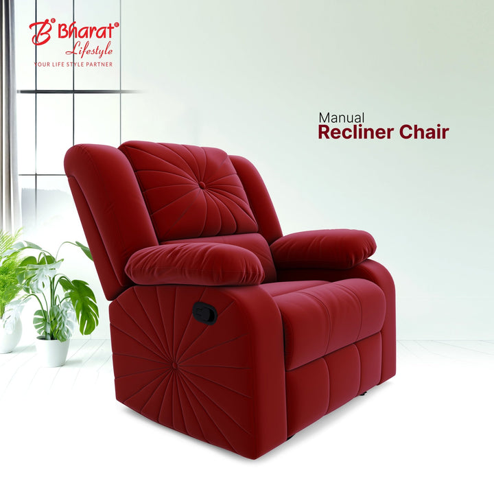 Bharat Lifestyle Riser Fabric Manual Recliner (Maroon) | 1 Seater Recliner Chair Sofa | Soft Suede Fabric | 3 Comfort Positions | DIY Assembly | 1 Year Warranty | For Living Room, Bedroom, Home & Office - BHARAT LIFESPACE PRIVATE LIMITED