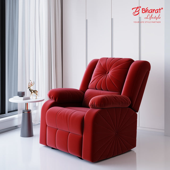 Bharat Lifestyle Riser Fabric Manual Recliner (Maroon) | 1 Seater Recliner Chair Sofa | Soft Suede Fabric | 3 Comfort Positions | DIY Assembly | 1 Year Warranty | For Living Room, Bedroom, Home & Office - BHARAT LIFESPACE PRIVATE LIMITED