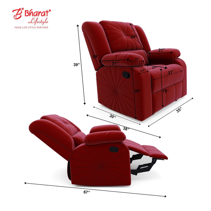 Bharat Lifestyle Riser Fabric Manual Recliner (Maroon) | 1 Seater Recliner Chair Sofa | Soft Suede Fabric | 3 Comfort Positions | DIY Assembly | 1 Year Warranty | For Living Room, Bedroom, Home & Office - BHARAT LIFESPACE PRIVATE LIMITED