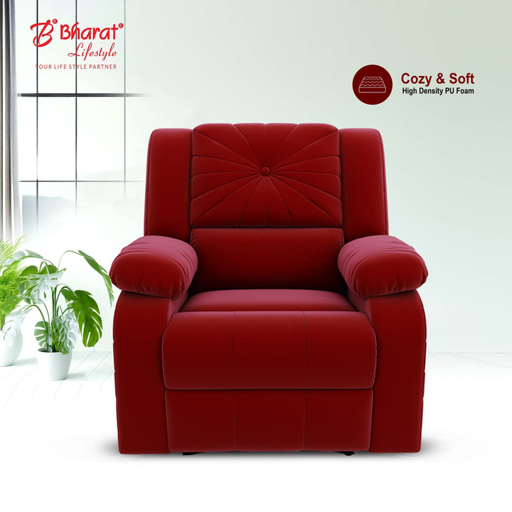 Bharat Lifestyle Riser Fabric Manual Recliner (Maroon) | 1 Seater Recliner Chair Sofa | Soft Suede Fabric | 3 Comfort Positions | DIY Assembly | 1 Year Warranty | For Living Room, Bedroom, Home & Office - BHARAT LIFESPACE PRIVATE LIMITED
