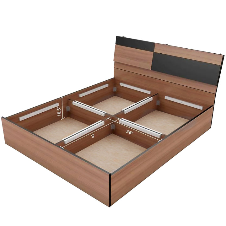 Bharat Lifestyle Rome Exotic Teak Engineered Wood Queen Size Bed with Storage, Bedroom, Living Room, Color - Exotic Teak, Melamine Finish, Delivery Condition - Knock Down, 1 Year Warranty - BHARAT LIFESPACE PRIVATE LIMITED