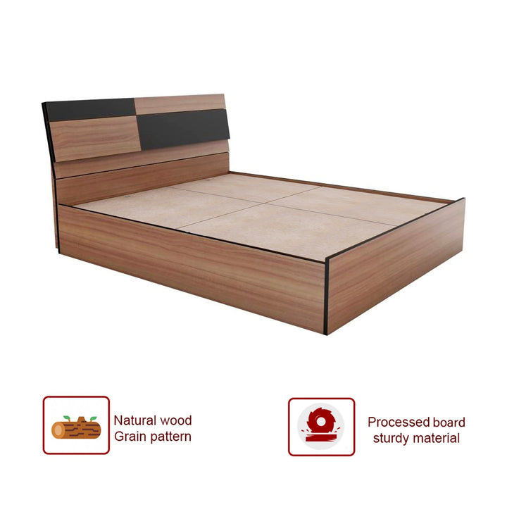 Bharat Lifestyle Rome Exotic Teak Engineered Wood Queen Size Bed with Storage, Bedroom, Living Room, Color - Exotic Teak, Melamine Finish, Delivery Condition - Knock Down, 1 Year Warranty - BHARAT LIFESPACE PRIVATE LIMITED