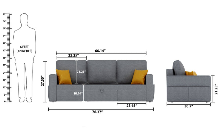 Bharat Lifestyle Signature Fabric 3 Seater Grey Sofa, Looks and Comfortable Sofa for Living Room, Bedroom, Home and Office, Assembly DIY(Do - It - Yourself) 1 Year Warranty - BHARAT LIFESPACE PRIVATE LIMITED