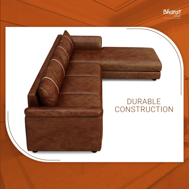 Bharat Lifestyle Stella L - Shape Fabric 6 Seater Sofa (Finish Color - Rust Brown, DIY(Do - It - Yourself)) - BHARAT LIFESPACE PRIVATE LIMITED