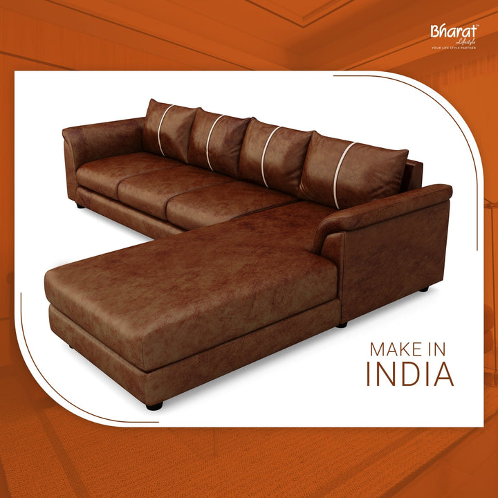Bharat Lifestyle Stella L - Shape Fabric 6 Seater Sofa (Finish Color - Rust Brown, DIY(Do - It - Yourself)) - BHARAT LIFESPACE PRIVATE LIMITED