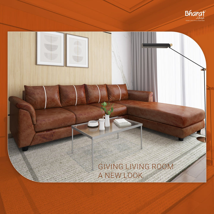 Bharat Lifestyle Stella L - Shape Fabric 6 Seater Sofa (Finish Color - Rust Brown, DIY(Do - It - Yourself)) - BHARAT LIFESPACE PRIVATE LIMITED