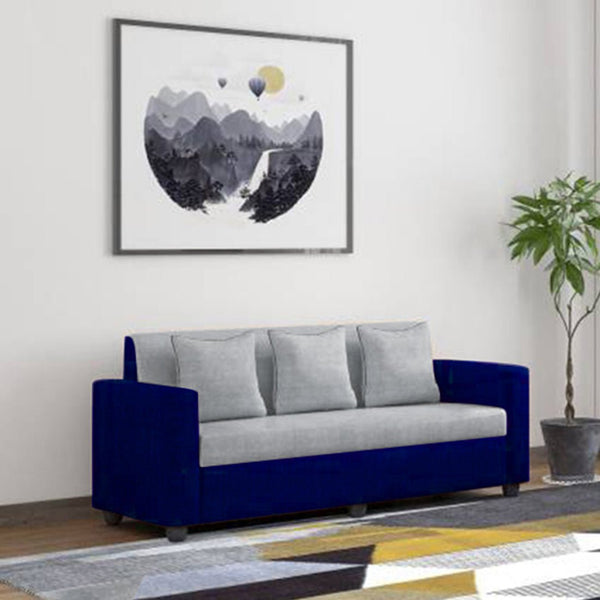 Bharat Lifestyle Tulip Fabric 3 Seater Sofa | Grey & Blue Color | Stylish and Comfortable Sofa Set for Living Room, Bedroom | Soft Fabric Upholstery | DIY Assembly | 1 Year Warranty - BHARAT LIFESPACE PRIVATE LIMITED