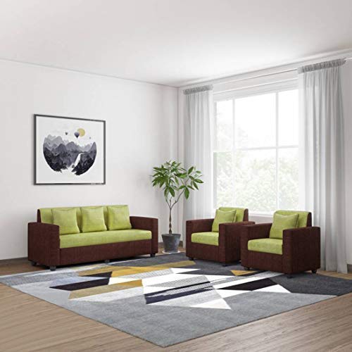 Bharat Lifestyle Tulip Fabric 3+1+1 Sofa Set | Green & Brown Color | Comfortable & Stylish 5 - Seater Sofa for Living Room, Bedroom | Soft Fabric Upholstery | DIY Assembly | 1 Year Warranty - BHARAT LIFESPACE PRIVATE LIMITED