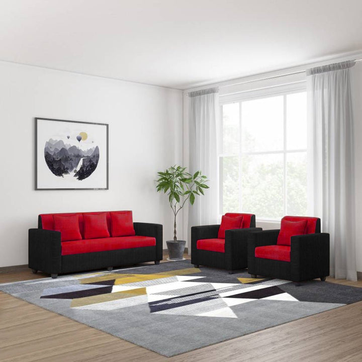 Bharat Lifestyle Tulip Fabric 3+1+1 Sofa Set | Red & Black | Stylish & Comfortable Fabric Sofa Set for Living Room, Bedroom | Soft Upholstery | DIY Assembly | 1 Year Warranty - BHARAT LIFESPACE PRIVATE LIMITED