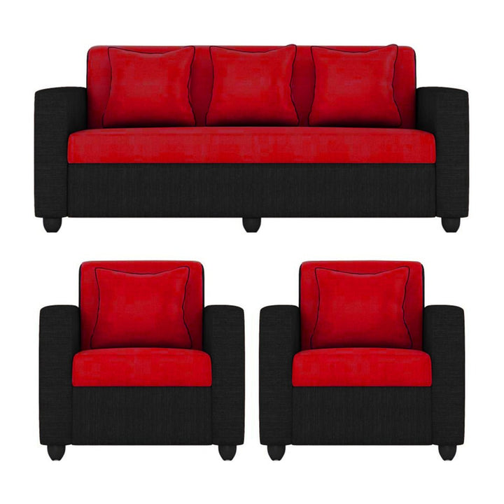 Bharat Lifestyle Tulip Fabric 3+1+1 Sofa Set | Red & Black | Stylish & Comfortable Fabric Sofa Set for Living Room, Bedroom | Soft Upholstery | DIY Assembly | 1 Year Warranty - BHARAT LIFESPACE PRIVATE LIMITED