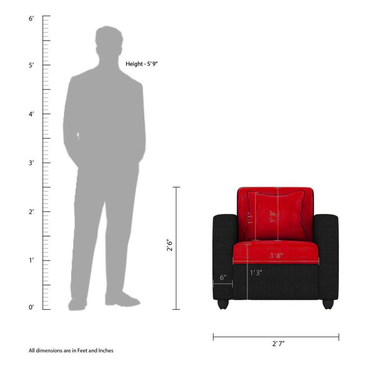 Bharat Lifestyle Tulip Fabric 3+1+1 Sofa Set | Red & Black | Stylish & Comfortable Fabric Sofa Set for Living Room, Bedroom | Soft Upholstery | DIY Assembly | 1 Year Warranty - BHARAT LIFESPACE PRIVATE LIMITED
