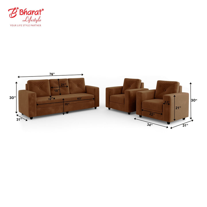 Bharat Lifestyle Winslow Fabric 3 + 1 + 1 Brown Sofa Set - BHARAT LIFESPACE PRIVATE LIMITED