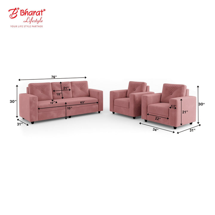 Bharat Lifestyle Winslow Fabric 3 + 1 + 1 Peach Sofa Set - BHARAT LIFESPACE PRIVATE LIMITED