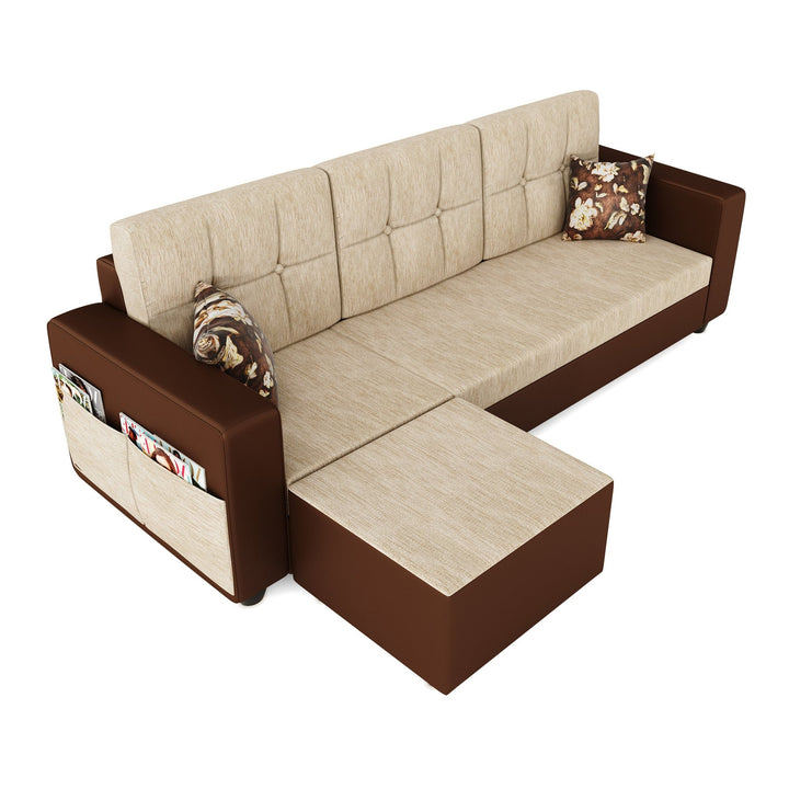 Bharat Lifestyle Winston 4 Seater Fabric & Leatherette Sofa | Cream & Brown | Stylish and Comfortable Sofa Set for Living Room, Bedroom | DIY Assembly | 1 Year Warranty - BHARAT LIFESPACE PRIVATE LIMITED