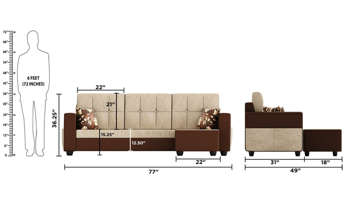 Bharat Lifestyle Winston 4 Seater Fabric & Leatherette Sofa | Cream & Brown | Stylish and Comfortable Sofa Set for Living Room, Bedroom | DIY Assembly | 1 Year Warranty - BHARAT LIFESPACE PRIVATE LIMITED