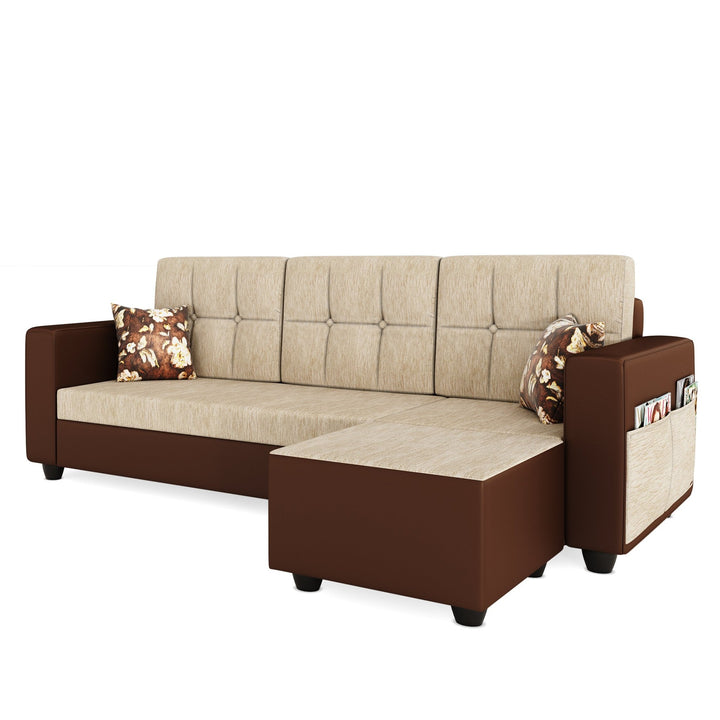 Bharat Lifestyle Winston 4 Seater Fabric & Leatherette Sofa | Cream & Brown | Stylish and Comfortable Sofa Set for Living Room, Bedroom | DIY Assembly | 1 Year Warranty - BHARAT LIFESPACE PRIVATE LIMITED