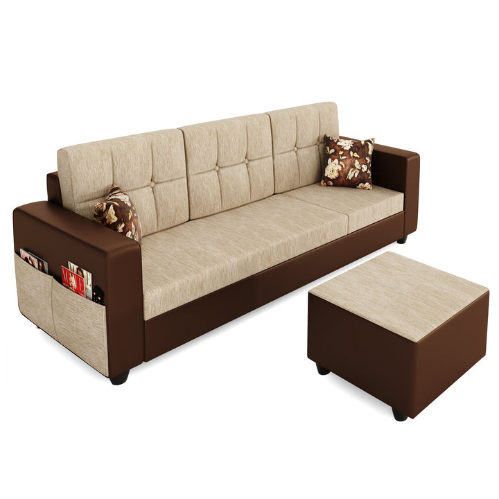 Bharat Lifestyle Winston 4 Seater Fabric & Leatherette Sofa | Cream & Brown | Stylish and Comfortable Sofa Set for Living Room, Bedroom | DIY Assembly | 1 Year Warranty - BHARAT LIFESPACE PRIVATE LIMITED