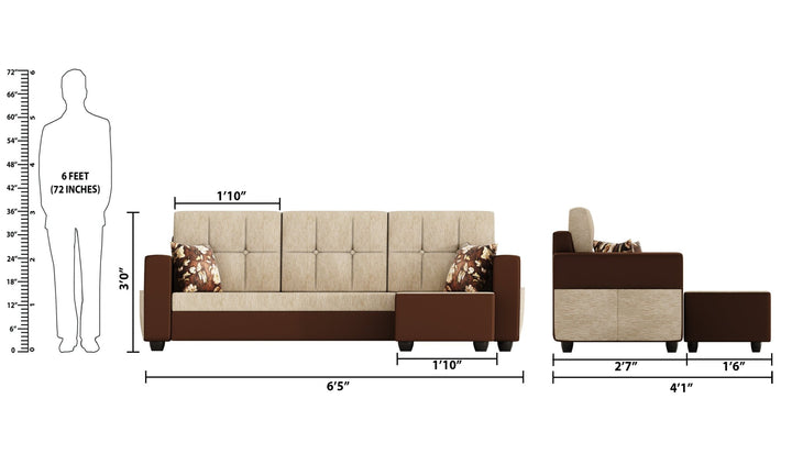 Bharat Lifestyle Winston 4 Seater Fabric & Leatherette Sofa | Cream & Brown | Stylish and Comfortable Sofa Set for Living Room, Bedroom | DIY Assembly | 1 Year Warranty - BHARAT LIFESPACE PRIVATE LIMITED