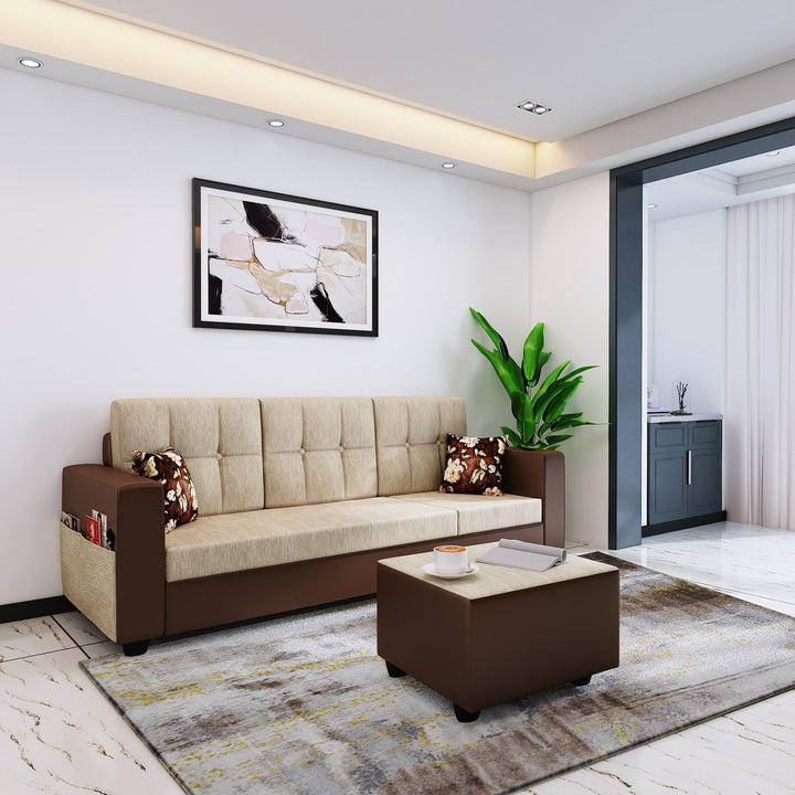 Bharat Lifestyle Winston 4 Seater Fabric & Leatherette Sofa | Cream & Brown | Stylish and Comfortable Sofa Set for Living Room, Bedroom | DIY Assembly | 1 Year Warranty - BHARAT LIFESPACE PRIVATE LIMITED