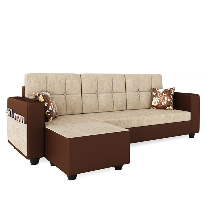 Bharat Lifestyle Winston 4 Seater Fabric & Leatherette Sofa | Cream & Brown | Stylish and Comfortable Sofa Set for Living Room, Bedroom | DIY Assembly | 1 Year Warranty - BHARAT LIFESPACE PRIVATE LIMITED