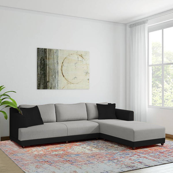 Bharat Lifestyle Marina Fabric 6 Seater Sofa Set | Black & Grey | Left Hand Deewan | Stylish & Comfortable Sofa Set for Living Room, Bedroom | Premium Fabric Finish | DIY Assembly | 1 Year Warranty (Copy)