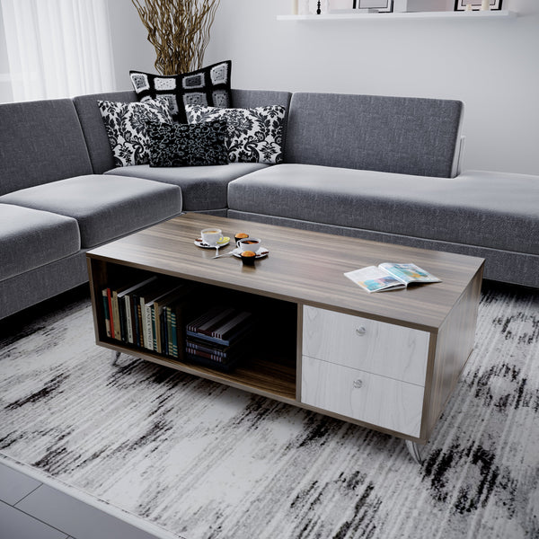 Bharat Lifestyle Chestnut Engineered Wood Coffee Table  (Finish Color - Brown & White, Knock Down)