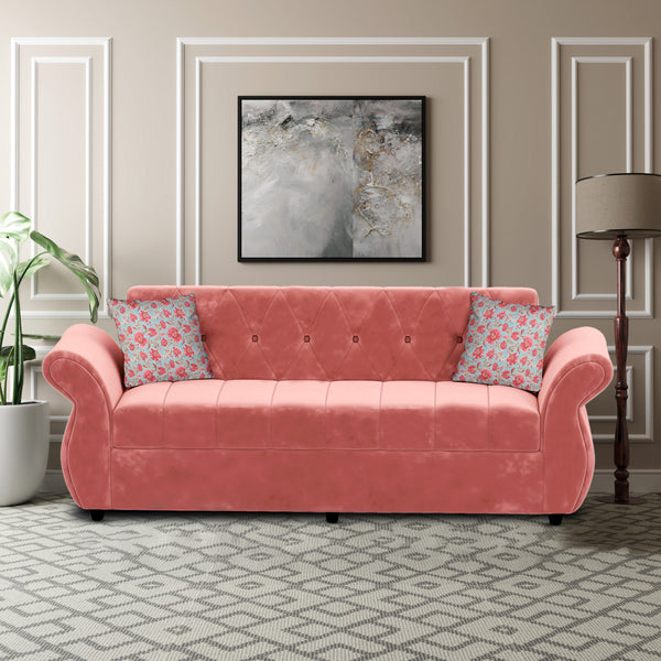 Bharat Lifestyle Alina Fabric 3 Seater Sofa  (Finish Color - Peach, DIY(Do-It-Yourself))