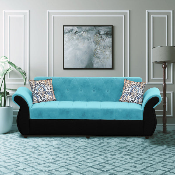 Bharat Lifestyle Alina Fabric 3 Seater Sofa  (Finish Color - Aqua Blue & Black, DIY(Do-It-Yourself))