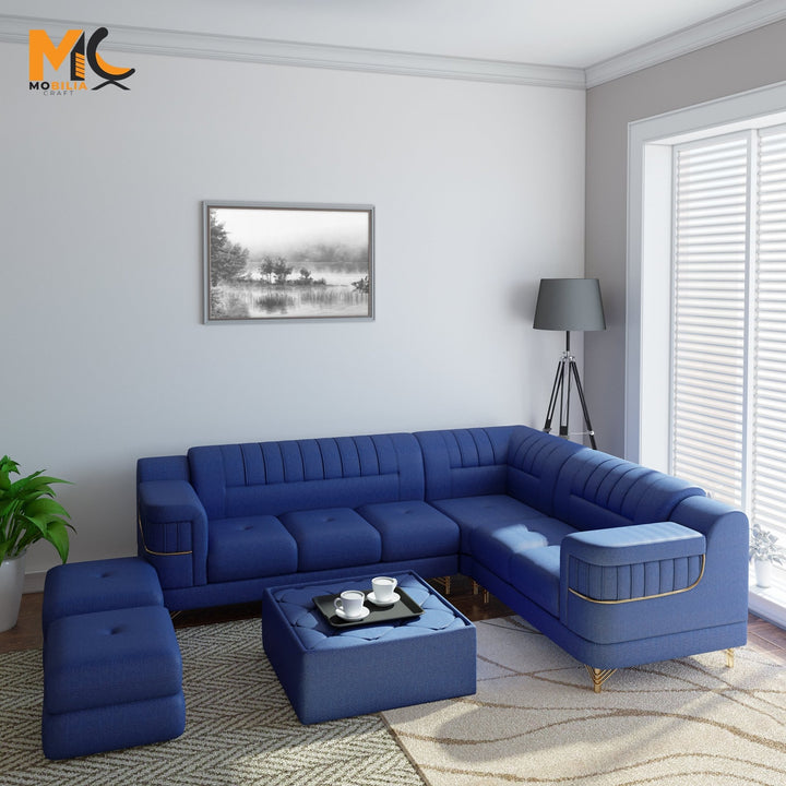 Mobilia Craft Versace Fabric 8 Seater Sofa (Finish Color - Blue, DIY (Do - It - Yourself)) - BHARAT LIFESPACE PRIVATE LIMITED