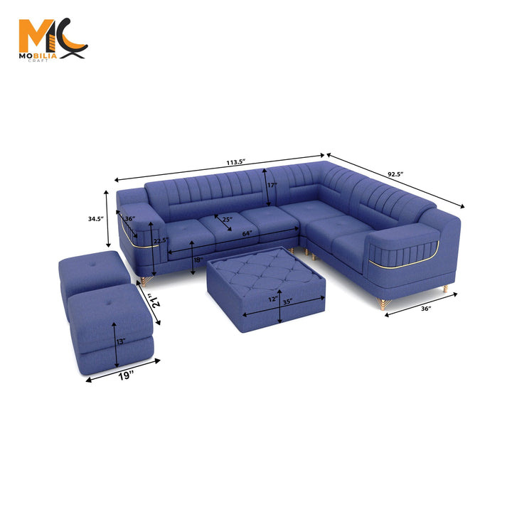 Mobilia Craft Versace Fabric 8 Seater Sofa (Finish Color - Blue, DIY (Do - It - Yourself)) - BHARAT LIFESPACE PRIVATE LIMITED