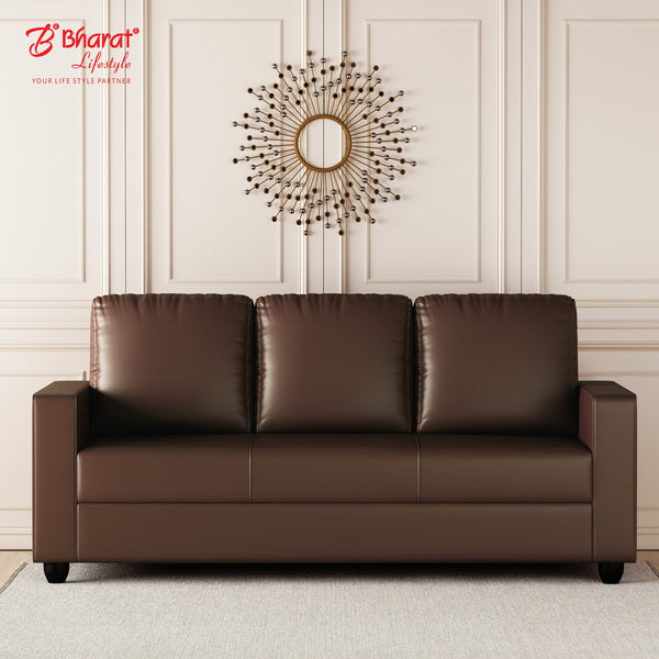 Bharat Lifestyle Aristo Leatherette 3 Seater Sofa  (Finish Color - Brown, DIY(Do-It-Yourself)