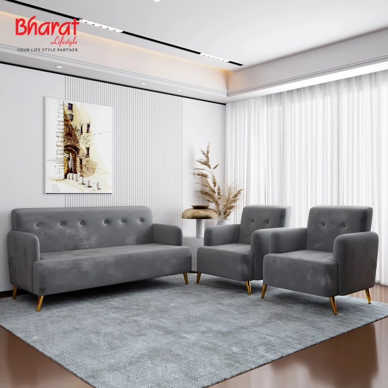 Bharat Lifestyle Dice Fabric 3 1 1 Sofa Set Grey Knock Down